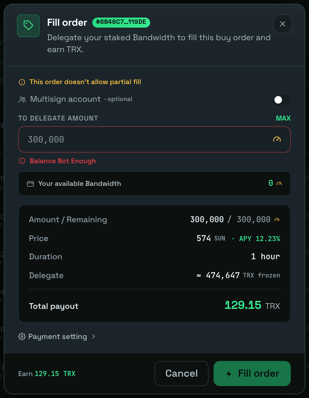 Sell Fill Order
